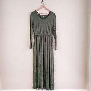 SheIn DEARCASE Solid Hidden Pocket A-Line Dress - L - Army Green